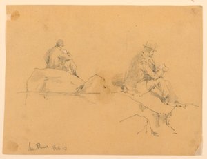 Dwa szkice mężczyzny siedzącego na skałach w San Remo autorstwa Arnold William Brunner
