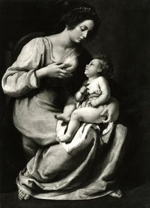 Madonna z Wiśni (olej na płótnie) (zdjęcie czarno-białe) autorstwa Artemisia Gentileschi