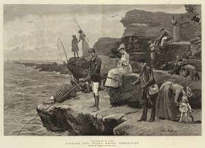 Wędkowanie przy Filey Brigg, Yorkshire (grawerowanie) autorstwa Arthur (after) Hopkins