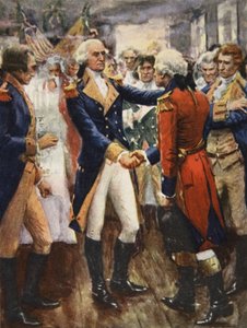 Waszyngton żegnający się ze swoimi oficerami, ilustracja z „This Country of Ours, The Story of the United States” H.E. Marshall autorstwa Arthur C. (after) Michael