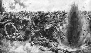 Zmasowany niemiecki atak na front brytyjski, I wojna światowa, 1914 1926. autorstwa Arthur C. Michael