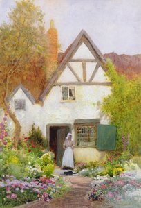 Karmienie kota (akwarela) autorstwa Arthur Claude Strachan