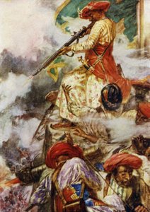 Sam Tipu stał, strzelając chłodno do swoich nacierających wrogów autorstwa Arthur David McCormick