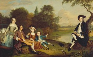 Portret rodziny, tradycyjnie znanej jako rodzina Swaine z Fencroft w hrabstwie Cambridgeshire autorstwa Arthur Devis
