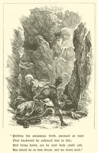 Sir Calidore, rycerz uprzejmości, bestia z tysiącem języków (rycina)