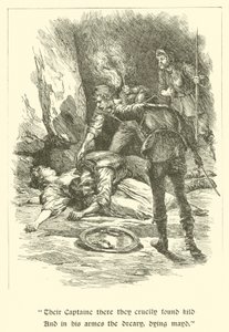 Sir Calidore, rycerz uprzejmości, w jaskini rozbójników (rycina) autorstwa Arthur George Walker