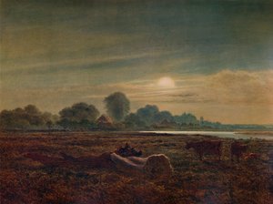 River Scene by Moonlight, z bydłem, 1879, 1935