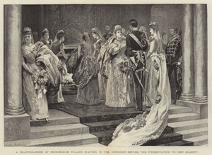 Salon w Pałacu Buckingham, czekający w Korytarzu przed Ofiarowaniem Jej Królewskiej Mości autorstwa Arthur Hopkins
