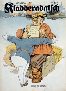 Niemiecka kreskówka na temat porozumień francusko-radzieckich (francuski celnik i rosyjski marynarz:" Ma pan coś do zadeklarowania Nie! Tylko broń!" (Kontekst wojny hiszpańskiej), "Kladderadatsch" 8/11/1936, ilustr. Arthur Johnson (1874-1954). autorstwa Arthur Johnson