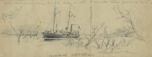 USS Currituck i holownik Seth Low na rzece Pamunkey, 1862 r. autorstwa Arthur Lumley