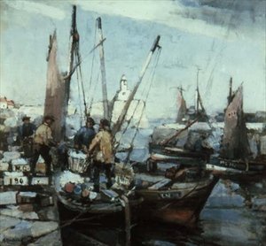 Scena portowa (olej na płótnie) autorstwa Arthur MacDonald
