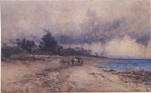 bez tytułu (zbieranie wodorostów przed burzą, plaża Sandringham) autorstwa Arthur Merric Boyd