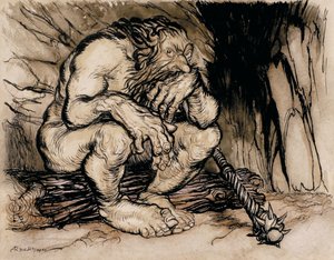A Most Terrific Giant, ilustracja z English Fairy Tales, opublikowana w 1918 r. (pióro i atrament oraz toaleta na papierze) autorstwa Arthur Rackham