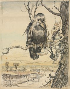 Wiewiórka i wrona autorstwa Arthur Rackham