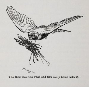 Ptak niosący wiązkę gałązek. autorstwa Arthur Rackham