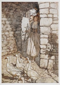 Dziewczyna z gęsiami. autorstwa Arthur Rackham