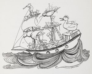 Statek z załogą myszy i kaczką na czele. autorstwa Arthur Rackham