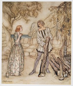 Niestety, teraz módlcie się, nie pracujcie tak ciężko, ilustracja z Burzy Williama Szekspira, wyd. 1926 autorstwa Arthur Rackham