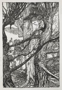Alicja jako wąż rozmawiający z gołębiem autorstwa Arthur Rackham