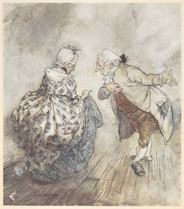 Starsza para w oficjalnych strojach, która ma tańczyć autorstwa Arthur Rackham