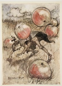 Apples Came Tumbling about my Ears, z Podróży Guliwera Jonathana Swifta (1667-1745), wyd. 1909 autorstwa Arthur Rackham