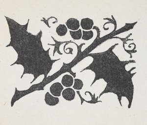 Czarno-biały nadruk liścia ostrokrzewu i jagód autorstwa Arthur Rackham