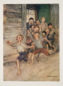 Wybuchający jak legion młodych chochlików, z The Legend of Sleepy Hollow autorstwa Washingtona Irvinga (1783 - 1859), wyd. 1928 autorstwa Arthur Rackham