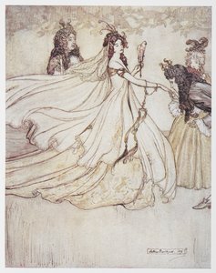 Kopciuszek (Aschenputtel) w sukni balowej. autorstwa Arthur Rackham