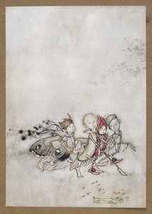 Wchodzą Peaseblossom, Cobweb, Moth i Gorczyca”. Kadr z filmu „Sen nocy letniej”. autorstwa Arthur Rackham