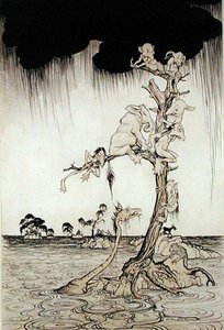 Flood (pióro, tusz i akwarela na papierze) autorstwa Arthur Rackham
