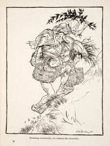 Jęcząc nieustannie, wspiął się na górę, z Little Brother & Little Sister i Other Tales by the Brothers Grimm, pub.1917 (lito) autorstwa Arthur Rackham