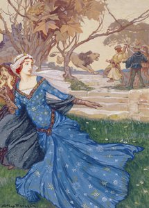 Ginewra uratowana przez La Cote Male Taile, ilustracja z Zbioru opowieści z dawnych baśni: Grimm, Andersen i opowieści króla Artura, wydana w 1905 r. (kolor ciała na papierze) autorstwa Arthur Rackham