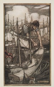 Gulliver przejmuje flotę wroga, z Podróży Guliwera Jonathana Swifta (1667-1745), wyd. 1909 autorstwa Arthur Rackham