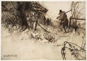 Znalazł dom zrujnowany? Mój pies, westchnął biedny Rip, zapomniał o mnie z pubu Rip Van Winkle przy Washington Irving. 1910 autorstwa Arthur Rackham