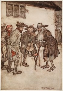 Wkrótce znalazł wielu swoich dawnych kumpli, choć wszystkich gorszych ze względu na zużycie czasu, z pubu Rip Van Winkle w Washington Irving. 1910 autorstwa Arthur Rackham