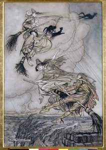 Hej! W górę komina dziewczyno! Hej After you!, ilustracja w The Ingoldsby Legends of Mirth and Marvels, 1907 (pióro i atrament z toaletą na papierze) autorstwa Arthur Rackham