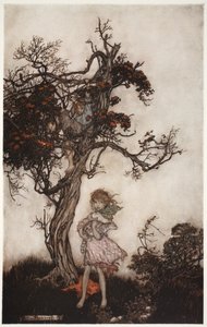 Jego dzieci były tak obdarte i dzikie, jakby nie należały do nikogo. z pubu Rip Van Winkle by Washington Irving. 1910 autorstwa Arthur Rackham