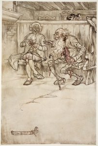 Sam rozmawiałem z Rip Van Winkle, który, kiedy go ostatnio widziałem, był bardzo wrażliwym starcem. Z Rip Van Winkle by Washington Irving, pub. 1910 autorstwa Arthur Rackham
