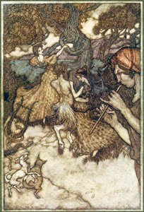 Jeśli Orfeusz po raz pierwszy wyprodukował walca., z The Ingoldsby Legends, wyd. 1907. autorstwa Arthur Rackham