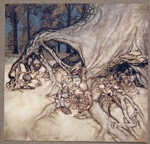 Jeśli źli wśród wróżek wyjdą, z Piotruś Pan w Kensington Gardens JM Barrie (1860 - 1937), wyd. 1906 autorstwa Arthur Rackham