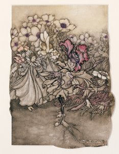 Ilustracja z Piotrusia Pana w Kensington Gardens autorstwa J.M. Barrie (1860-1937) 1906 (pióro i atrament z toaletą na papierze) autorstwa Arthur Rackham