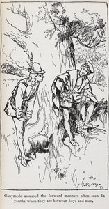 Ilustracja przedstawiająca Ganimedesa z Jak wam się podoba. autorstwa Arthur Rackham