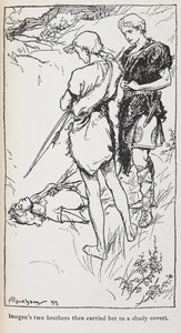 Ilustracja Imogen i jej braci z Cymbeline. autorstwa Arthur Rackham