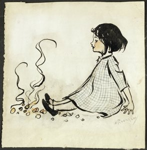 Little Polly Flinders (pióro i atrament i toaleta na papierze) autorstwa Arthur Rackham