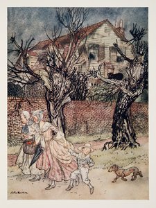 Wspaniałe opowieści o Nawiedzonych Polach i Nawiedzonych Brookach i Nawiedzonych Domach, z The Legend of Sleepy Hollow autorstwa Washingtona Irvinga (1783 - 1859), wyd. 1928 autorstwa Arthur Rackham