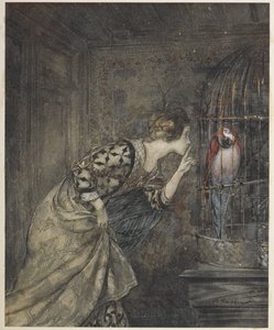 May Colvin i papuga w klatce. autorstwa Arthur Rackham