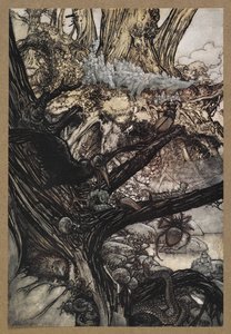 Nigdy nie krzywdź, nie czaruj, ani nie czaruj, przyjdź do nas piękna damo”. Kadr z filmu „Sen nocy letniej”. autorstwa Arthur Rackham