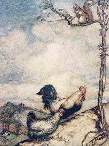 Teraz pójdziemy pod górę i będziemy mieć dobrą ucztę, zanim wiewiórka porwie wszystkie orzechy…, z The Fairy Tales of the Brothers Grimm, pub. 1909 autorstwa Arthur Rackham