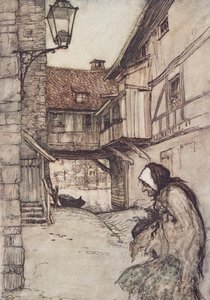 Kiedyś była biedna staruszka, która mieszkała na wsi, z The Fairy Tales of the Brothers Grimm, pub. 1909 autorstwa Arthur Rackham