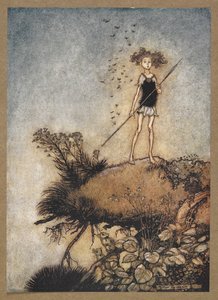 Jeden zdystansowany wartownik”. Oberon. Kadr z filmu „Sen nocy letniej”. autorstwa Arthur Rackham